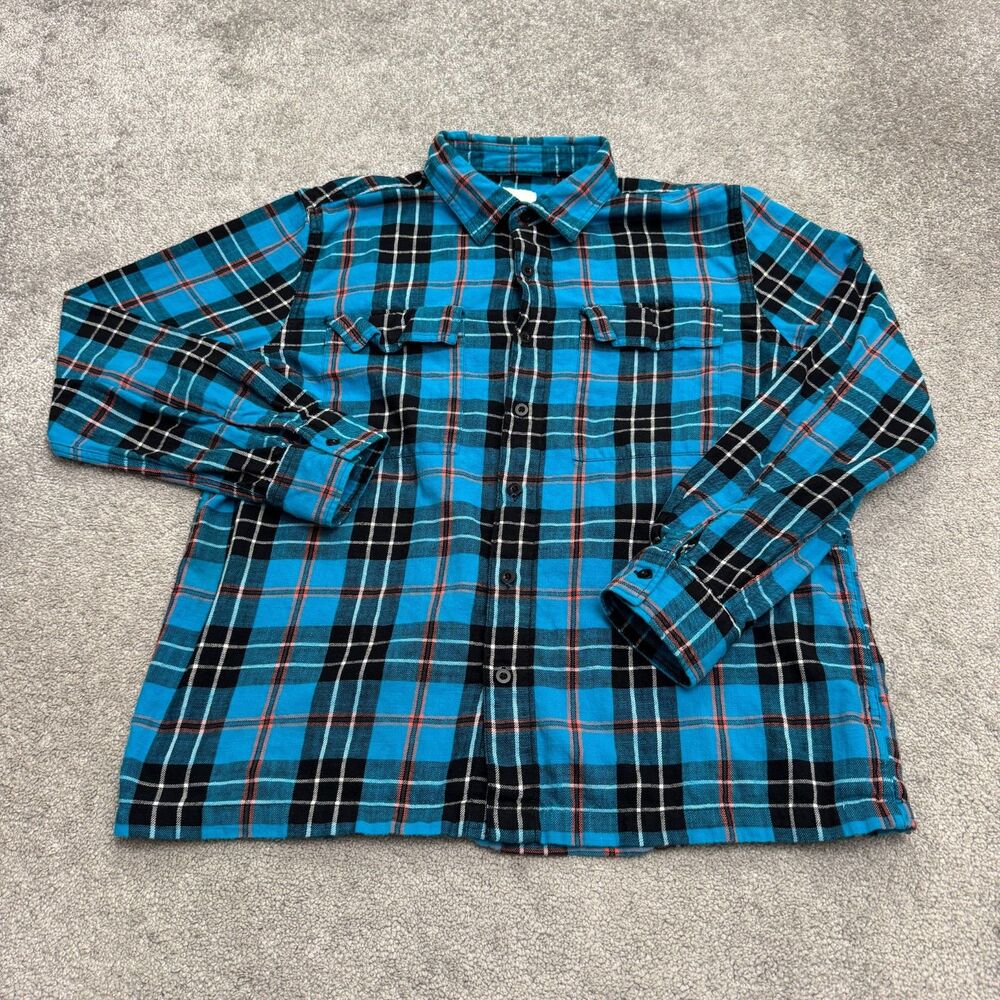 American Eagle Flannel Shirt Mens XL Blue Black Plaid Long Sleeve Cotton Casual